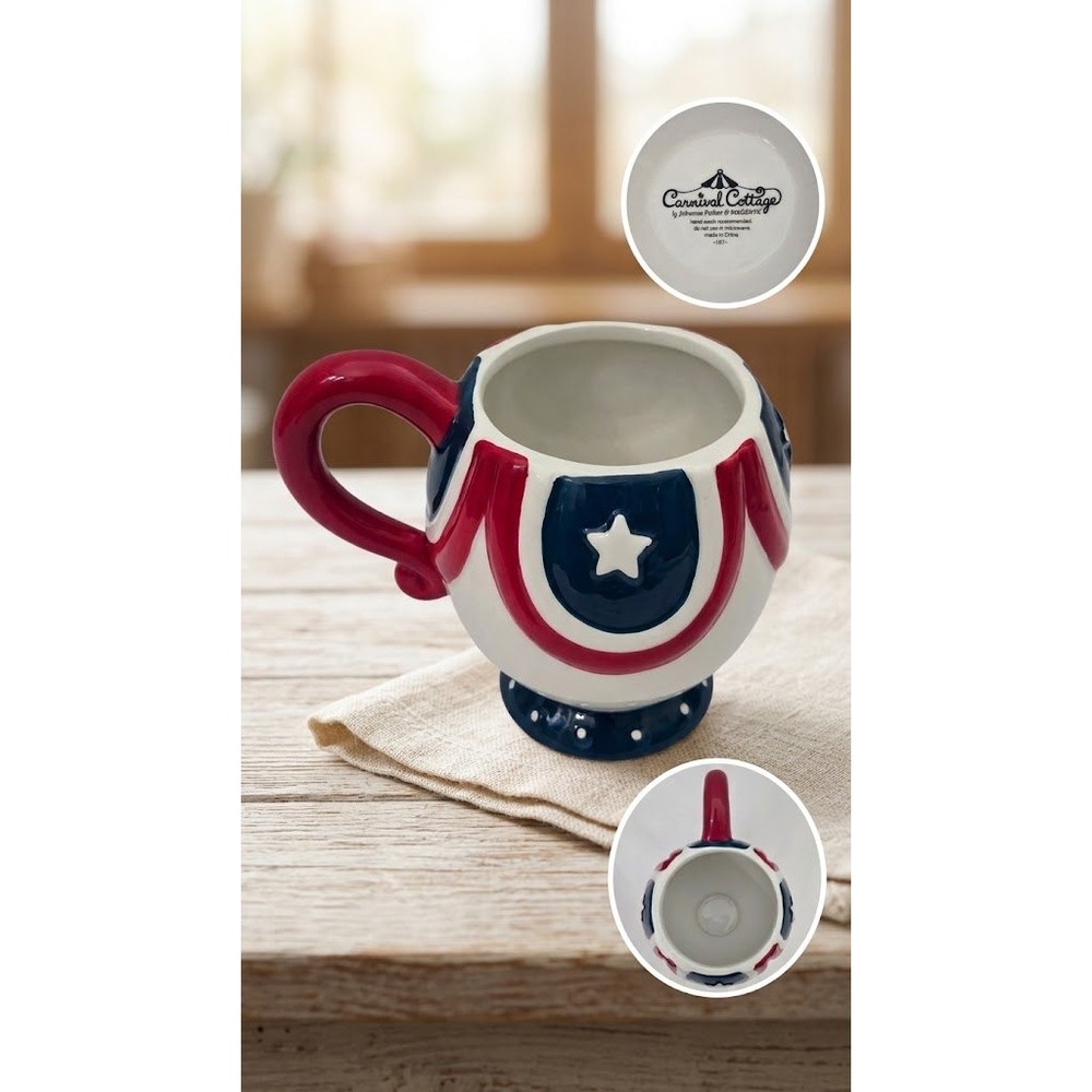 Johanna Parker Carnival Cottage Magenta Patriotic Americana Footed Mug Star